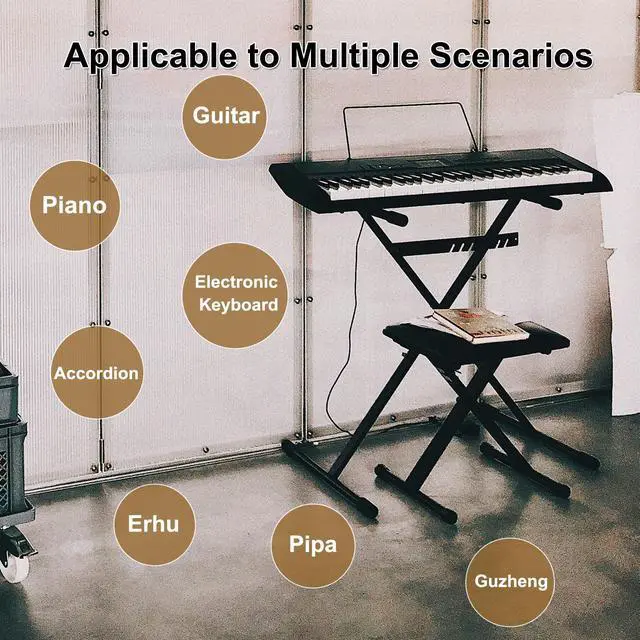 Alt view image 7 of 7 - Keyboard Bench X-Style Height Adjustable Padded Cushion Foldable Stool Portable Seat Keyboard Chair for Keyboards Piano Guitar (Black)