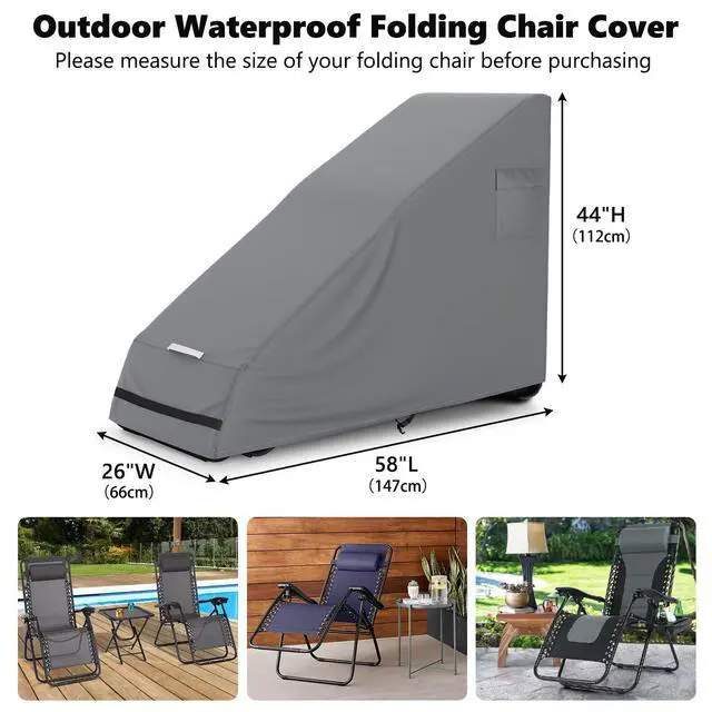 Alt view image 2 of 7 - 1PCS Zero Gravity Chair Cover,Outdoor Waterproof Folding Chair Cover with Storage Bag,UV Resistant and Dustproof,Fits Most Folding Recliners, Grey
