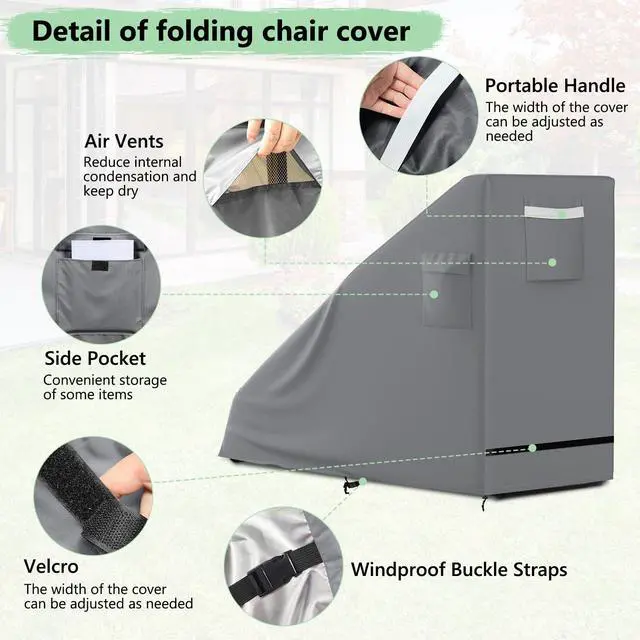Alt view image 3 of 7 - 1PCS Zero Gravity Chair Cover,Outdoor Waterproof Folding Chair Cover with Storage Bag,UV Resistant and Dustproof,Fits Most Folding Recliners, Grey