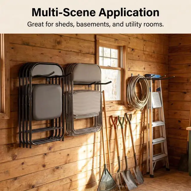 Alt view image 3 of 6 - Garage Storage Mechanism Wall Mounted, Folding chair storage rack,Garden Tool Rack Manager Heavy-Duty Folding Chair, Suitablefor Car Tires, Ladders, Chairs, Strollers (Black (3-pack))
