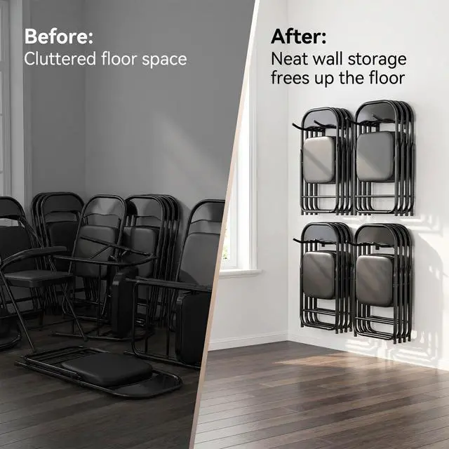 Alt view image 4 of 6 - Garage Storage Mechanism Wall Mounted, Folding chair storage rack,Garden Tool Rack Manager Heavy-Duty Folding Chair, Suitablefor Car Tires, Ladders, Chairs, Strollers (Black (3-pack))