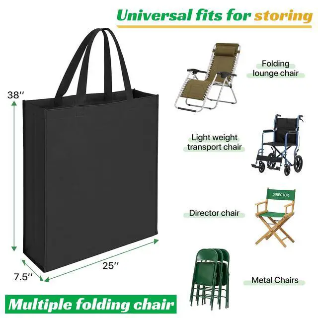 Alt view image 3 of 7 - Zero Gravity Chair Carry Bag Waterproof Heavy Duty Folding Chair Cover for Outdoor Recliner Beach Lounge Chair Lawn Camping Chair Storage Handbag, Black