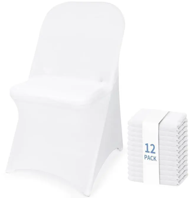 Main image of 12 Pcs White Folding Chair Cover, Spandex Stretch Covers Ideal for Wedding, Party, Dining, Business Meeting, Banquet, Universal Fitted Washable Slipcover