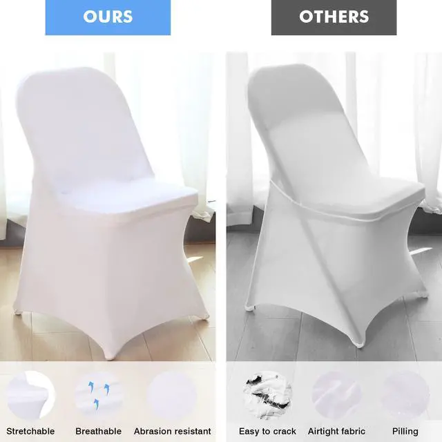 Alt view image 7 of 7 - 12 Pcs White Folding Chair Cover, Spandex Stretch Covers Ideal for Wedding, Party, Dining, Business Meeting, Banquet, Universal Fitted Washable Slipcover
