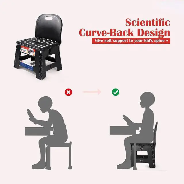 Alt view image 2 of 7 - Folding Kids Step Stool with Back Support for Kids,9" Plastic Kids Chair for Outdoor or Indoor Kitchen Step Stools and Bathroom Stool for Toddlers Boys Girls