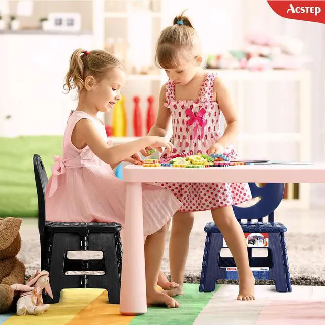 Alt view image 5 of 7 - Folding Kids Step Stool with Back Support for Kids,9" Plastic Kids Chair for Outdoor or Indoor Kitchen Step Stools and Bathroom Stool for Toddlers Boys Girls