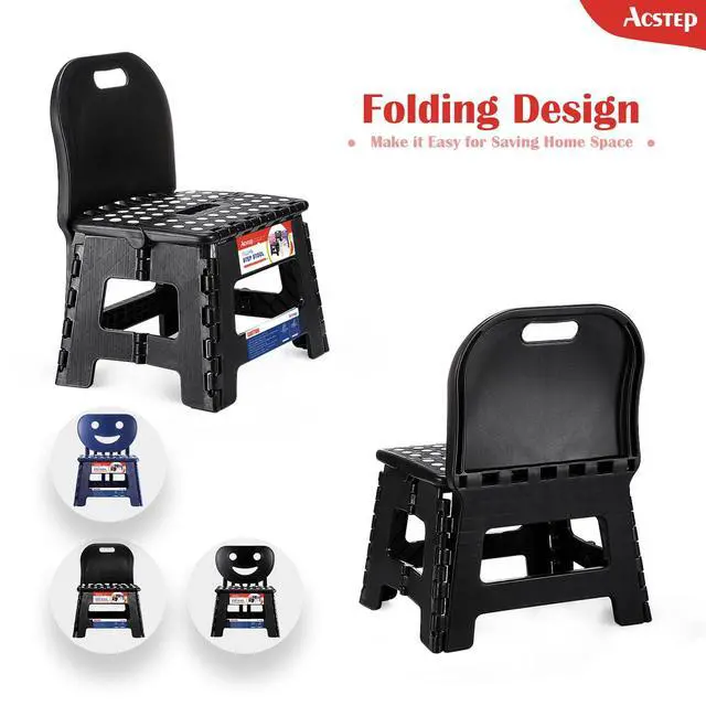 Alt view image 7 of 7 - Folding Kids Step Stool with Back Support for Kids,9" Plastic Kids Chair for Outdoor or Indoor Kitchen Step Stools and Bathroom Stool for Toddlers Boys Girls