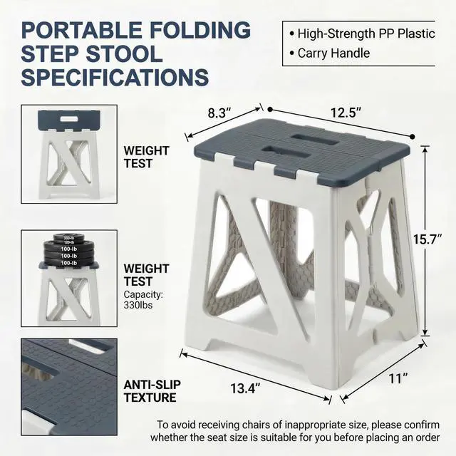 Alt view image 3 of 7 - Folding Shower Chair seat is Suitable for Indoor Shower stools Elderly and Disabled People Shower Basin stools Shower stools for Shaving Legs (Blue Folding Shower Chair 15.7x8.3x12.5)