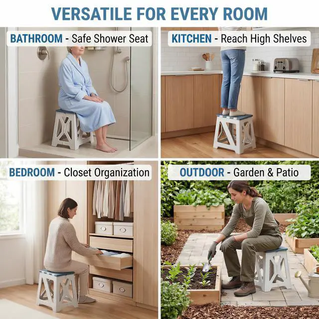 Alt view image 7 of 7 - Folding Shower Chair seat is Suitable for Indoor Shower stools Elderly and Disabled People Shower Basin stools Shower stools for Shaving Legs (Blue Folding Shower Chair 15.7x8.3x12.5)
