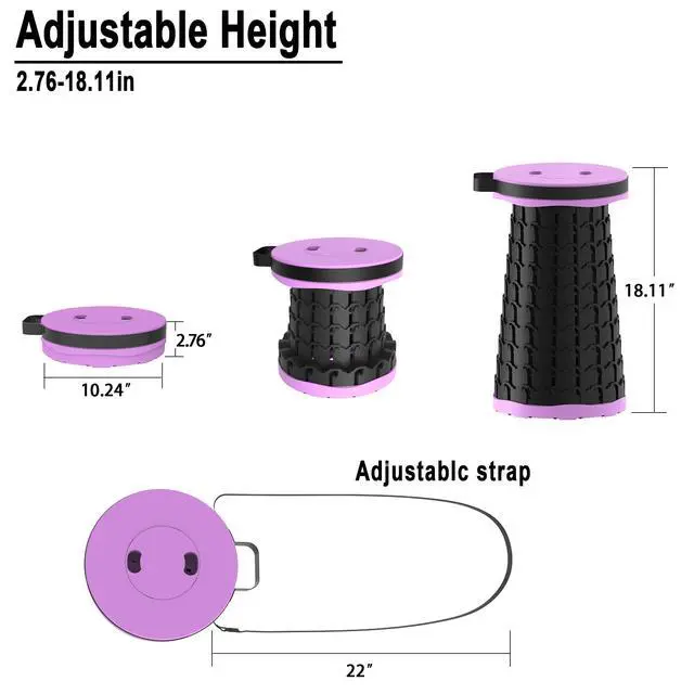 Alt view image 3 of 7 - 2026 Upgraded Portable Folding Stool, Collapsible Stools, 600lbs Max Weight, Lightweight But Sturdy, Telescoping Foldable Camping Stool for Outdoor Fishing Hiking Travel BBQ