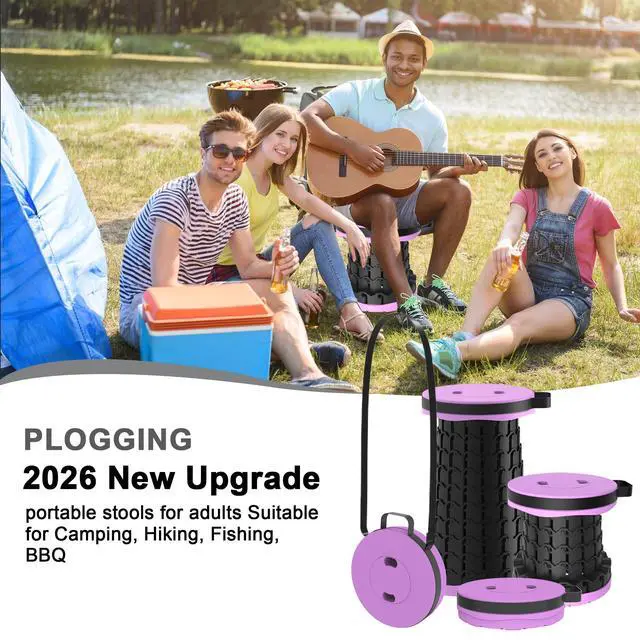 Alt view image 5 of 7 - 2026 Upgraded Portable Folding Stool, Collapsible Stools, 600lbs Max Weight, Lightweight But Sturdy, Telescoping Foldable Camping Stool for Outdoor Fishing Hiking Travel BBQ