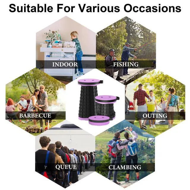 Alt view image 6 of 7 - 2026 Upgraded Portable Folding Stool, Collapsible Stools, 600lbs Max Weight, Lightweight But Sturdy, Telescoping Foldable Camping Stool for Outdoor Fishing Hiking Travel BBQ