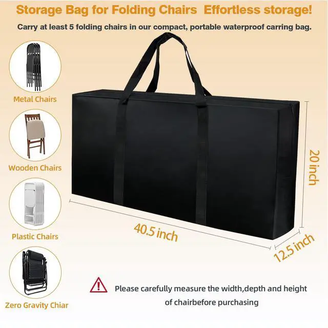 Alt view image 2 of 7 - Folding Chair Storage Bag Heavy Duty Large 40.5" L x 12.5" W x 20" H Plastic Foldable Chair Carry Bag with Sturdy Zipper & Handle Waterproof Fold Up Chair Cover for Indoor Outdoor