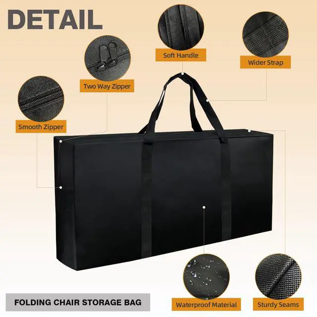 Alt view image 3 of 7 - Folding Chair Storage Bag Heavy Duty Large 40.5" L x 12.5" W x 20" H Plastic Foldable Chair Carry Bag with Sturdy Zipper & Handle Waterproof Fold Up Chair Cover for Indoor Outdoor