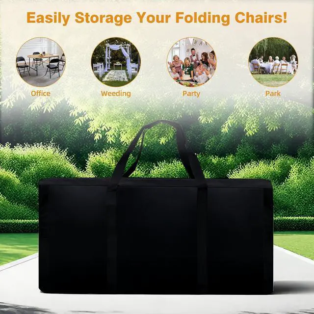 Alt view image 7 of 7 - Folding Chair Storage Bag Heavy Duty Large 40.5" L x 12.5" W x 20" H Plastic Foldable Chair Carry Bag with Sturdy Zipper & Handle Waterproof Fold Up Chair Cover for Indoor Outdoor