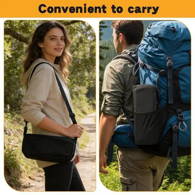 Alt view image 3 of 7 - 12" Portable Collapsible Stool - Folding Chair with Side Storage Pockets 2-in-1 Convertible Satchel for Hands-Free & Supports 265Lbs, Ultralight for Hiking, Fishing, Camping, Festivals (Black)