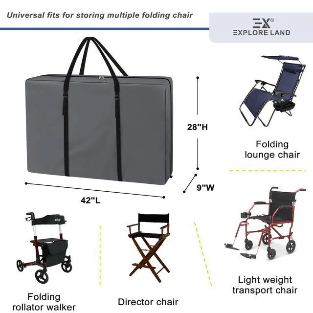 Alt view image 3 of 7 - Heavy Duty Chair Storage Bag for Folding Longue Zero Gravity Light Weight Transport Folding Rollator Walker (Grey)