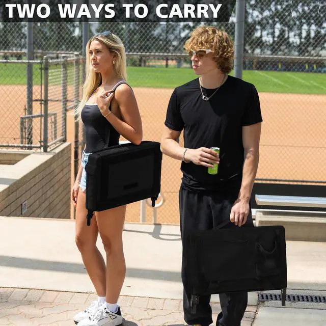 Alt view image 5 of 7 - Stadium Seats for Bleachers with Back Support Bleacher Seat Soft Cushion Light Weight Includes Shoulder Strap & Cup Holder, Front & Back Zipper Pocket, Suitable for Sports Events,Black