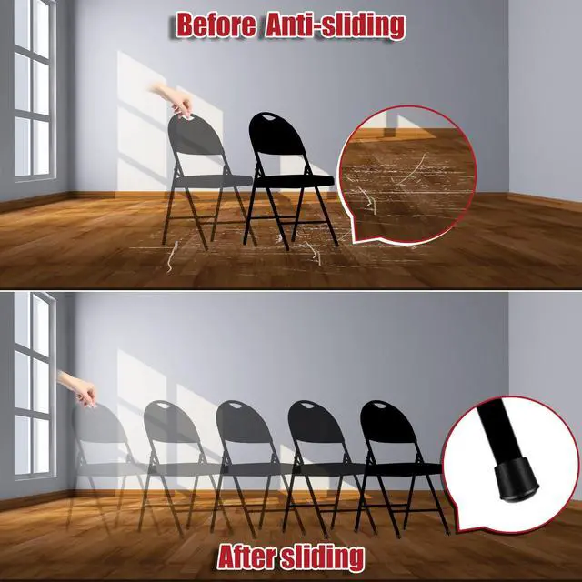 Alt view image 4 of 7 - 48 Pcs 3/4 Inch Chair Legs Protectors Round Folding Metal Chair Leg Tip Replacement Non Slip Rubber Covers for Floor Protectors Covers from Scratching Noise Dampening