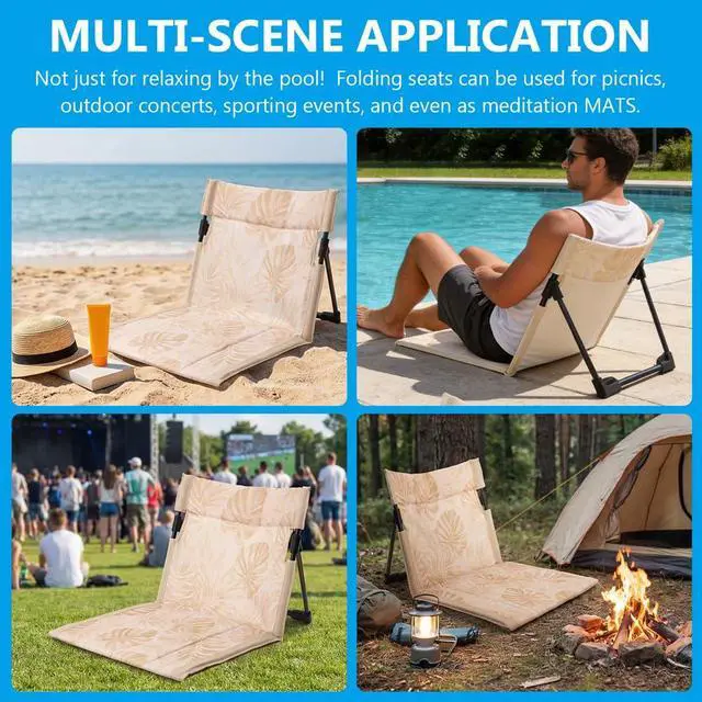 Alt view image 5 of 7 - Foldable Poolside Chair, Tropical Leaf Print Design, Poolside Chairs for Edge of Pool, Foldable Pool Chair for Swimming, Picnics, Road Trips, Travel, and Camping (1 PCS)