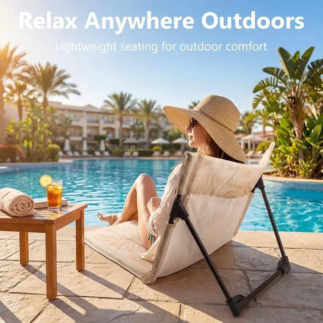 Alt view image 6 of 7 - Foldable Poolside Chair, Tropical Leaf Print Design, Poolside Chairs for Edge of Pool, Foldable Pool Chair for Swimming, Picnics, Road Trips, Travel, and Camping (1 PCS)