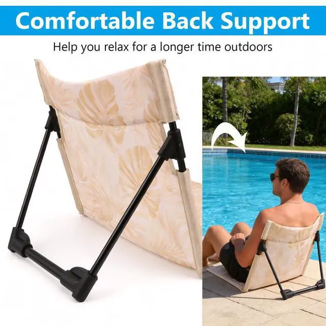 Alt view image 7 of 7 - Foldable Poolside Chair, Tropical Leaf Print Design, Poolside Chairs for Edge of Pool, Foldable Pool Chair for Swimming, Picnics, Road Trips, Travel, and Camping (1 PCS)