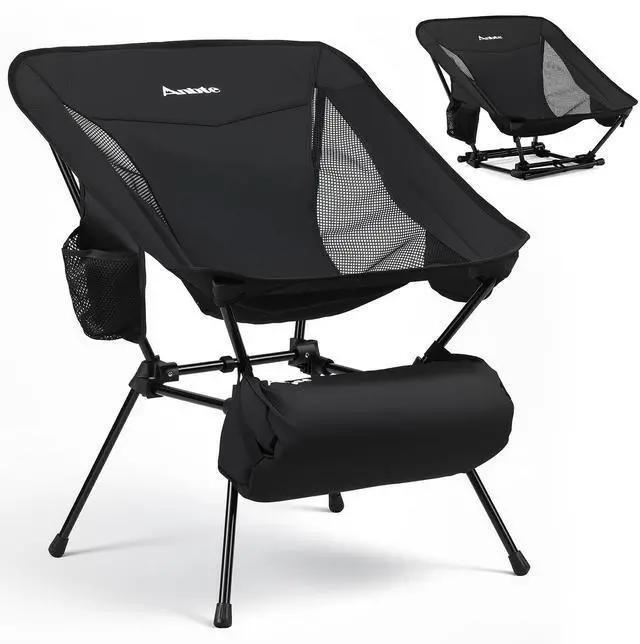Main image of Extra Height & Width Portable Camping Chair, 400LBS Capacity Compact Folding Chair with Square Frame Quick Setup Storage Bags on Both Sides, Ideal for Camping Hiking Beach Picnic Outdoor, Black