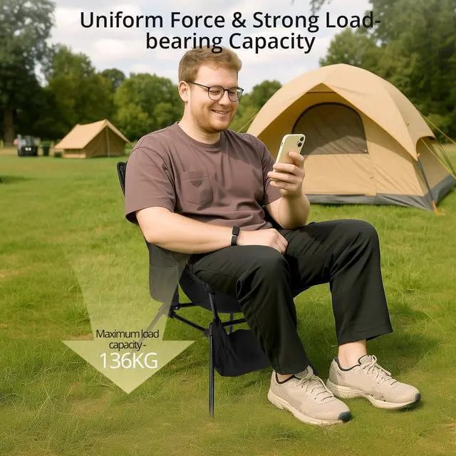 Alt view image 6 of 7 - Extra Height & Width Portable Camping Chair, 400LBS Capacity Compact Folding Chair with Square Frame Quick Setup Storage Bags on Both Sides, Ideal for Camping Hiking Beach Picnic Outdoor, Black