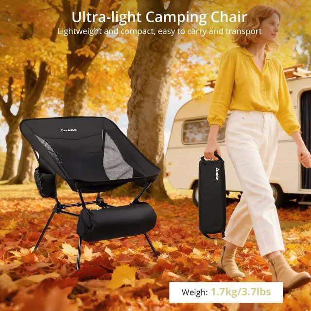 Alt view image 7 of 7 - Extra Height & Width Portable Camping Chair, 400LBS Capacity Compact Folding Chair with Square Frame Quick Setup Storage Bags on Both Sides, Ideal for Camping Hiking Beach Picnic Outdoor, Black