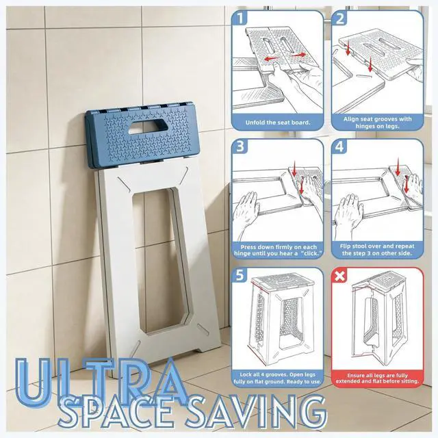 Alt view image 5 of 6 - Folding Shower Chair for Inside Shower - 18" Heighten Non-Slip Foldable Shower Seat with Handle - 330lbs Safety Waterproof Folding Shower Stool - Fold Up Bath Bench for Elderly, Handicap & Disabled