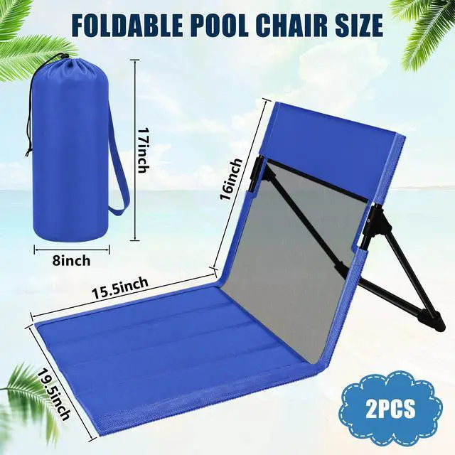 Alt view image 2 of 7 - Foldable Poolside Chairs, 2 Pack Lightweight Portable Beach Chairs with Back Support for Adults, Compact Folding Pool Edge Chair for Outdoor Camping Picnic Beach, Dark Blue