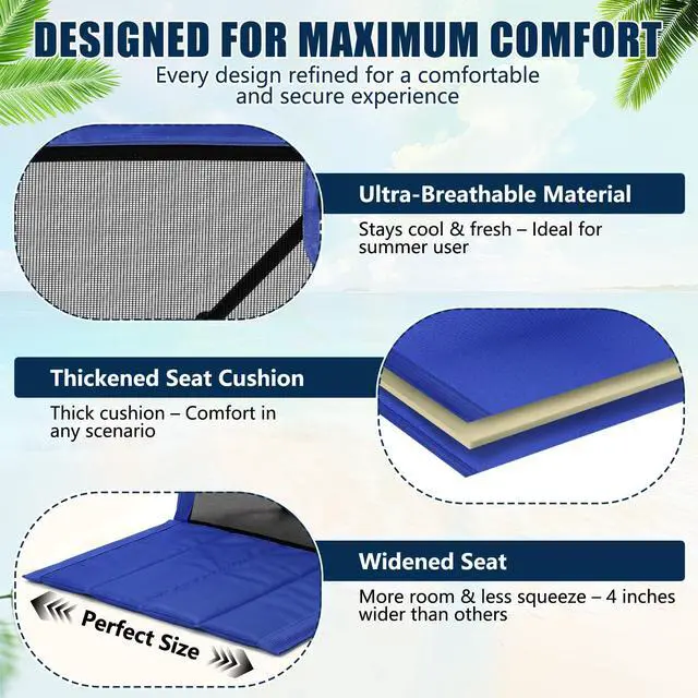Alt view image 3 of 7 - Foldable Poolside Chairs, 2 Pack Lightweight Portable Beach Chairs with Back Support for Adults, Compact Folding Pool Edge Chair for Outdoor Camping Picnic Beach, Dark Blue