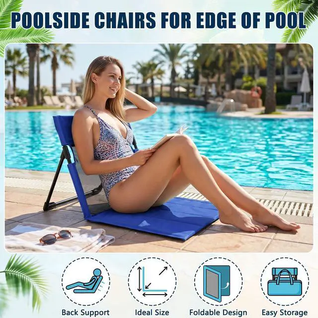 Alt view image 4 of 7 - Foldable Poolside Chairs, 2 Pack Lightweight Portable Beach Chairs with Back Support for Adults, Compact Folding Pool Edge Chair for Outdoor Camping Picnic Beach, Dark Blue