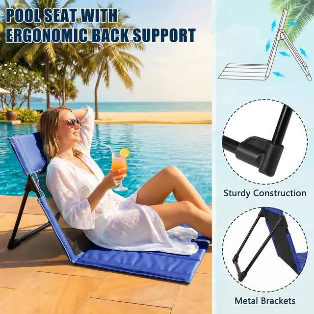 Alt view image 5 of 7 - Foldable Poolside Chairs, 2 Pack Lightweight Portable Beach Chairs with Back Support for Adults, Compact Folding Pool Edge Chair for Outdoor Camping Picnic Beach, Dark Blue