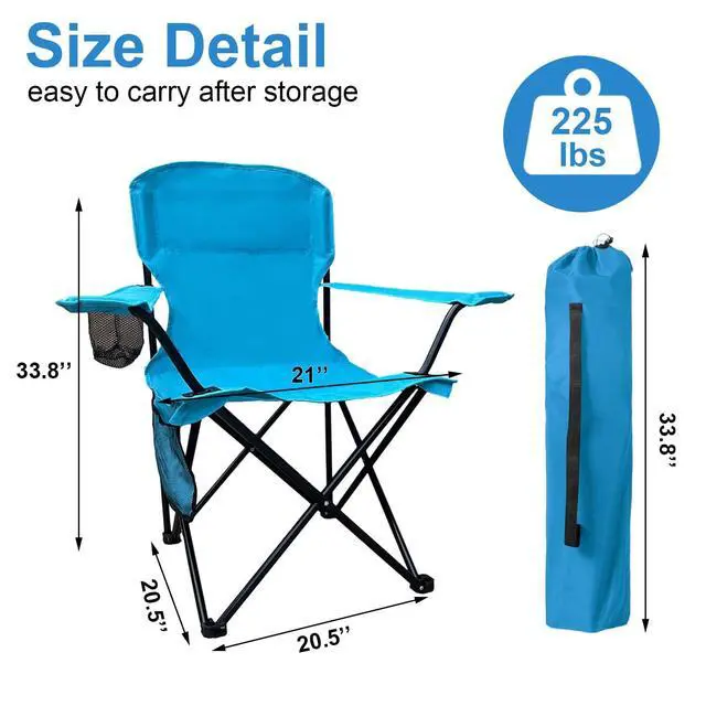 Alt view image 2 of 7 - Folding Camping Chairs with High Back, Comfortable Outdoor Chairs 300lbs Capacity Lightweight Portable Chair with Storage Bag for Camping, Fishing, Blue