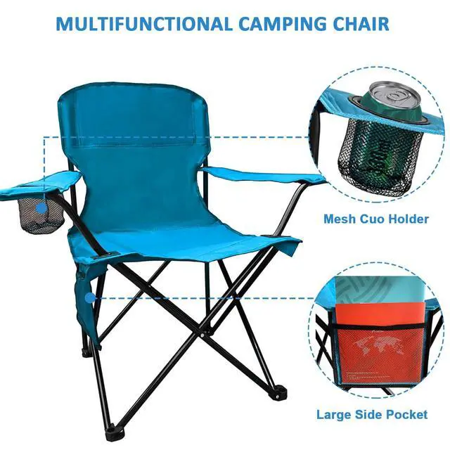 Alt view image 3 of 7 - Folding Camping Chairs with High Back, Comfortable Outdoor Chairs 300lbs Capacity Lightweight Portable Chair with Storage Bag for Camping, Fishing, Blue