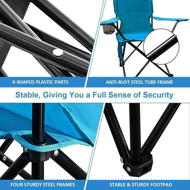 Alt view image 4 of 7 - Folding Camping Chairs with High Back, Comfortable Outdoor Chairs 300lbs Capacity Lightweight Portable Chair with Storage Bag for Camping, Fishing, Blue