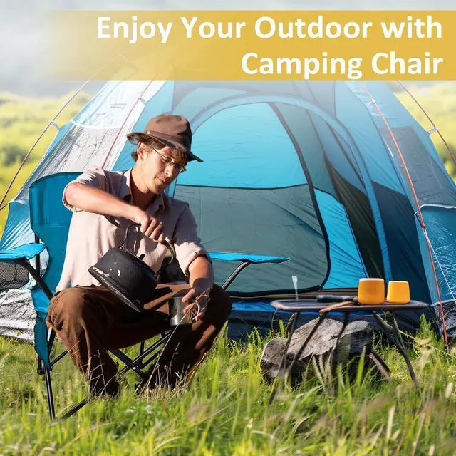 Alt view image 6 of 7 - Folding Camping Chairs with High Back, Comfortable Outdoor Chairs 300lbs Capacity Lightweight Portable Chair with Storage Bag for Camping, Fishing, Blue