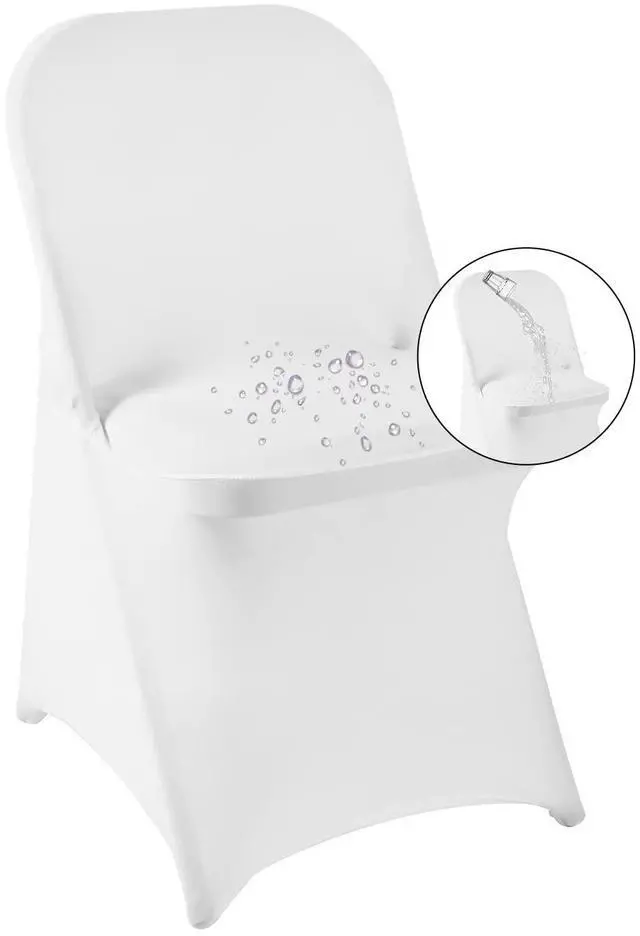 Main image of 12 Pack White Spandex Folding Waterproof Chair Cover, Stretch Chair Cover Protector for Wedding, Party, Dining Banquet and Other Special Events