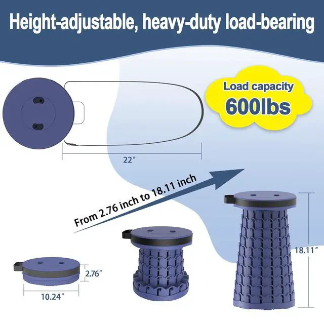 Alt view image 4 of 7 - 2026 Upgraded 18.1" Collapsible Stool with Cushion & Carry Bag, 600lbs Max Weight Portable Telescoping Stool, More Sturdy Lightweight Retractable Seat Folding Chair for Camping & Outdoors