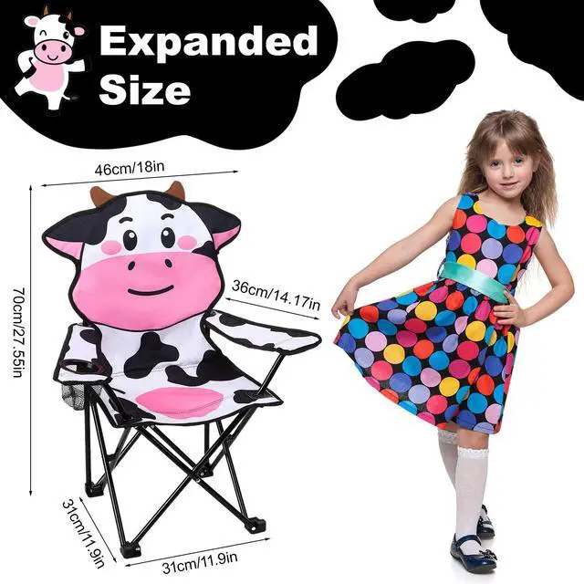 Alt view image 2 of 7 - Kids White Cow Pattern Outdoor Folding Camping Chair with Cup Holder and Carrying Bag for Beach Picnic Camping Travel Lawn