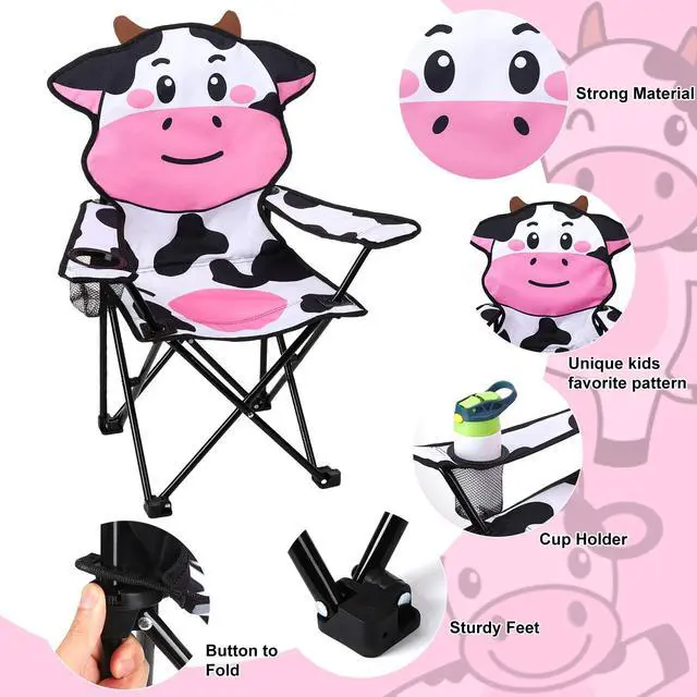 Alt view image 3 of 7 - Kids White Cow Pattern Outdoor Folding Camping Chair with Cup Holder and Carrying Bag for Beach Picnic Camping Travel Lawn