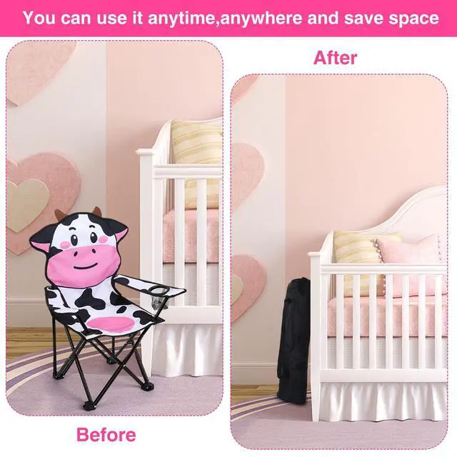 Alt view image 5 of 7 - Kids White Cow Pattern Outdoor Folding Camping Chair with Cup Holder and Carrying Bag for Beach Picnic Camping Travel Lawn