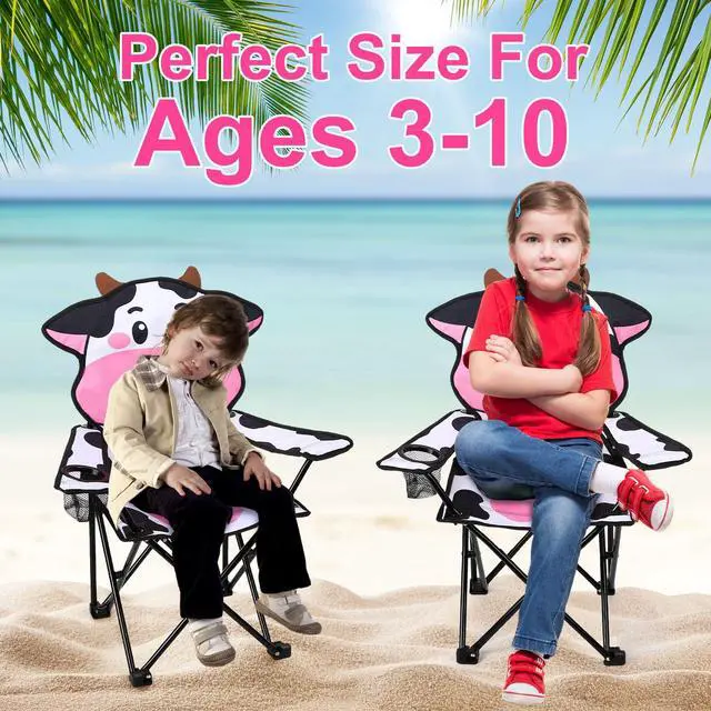 Alt view image 6 of 7 - Kids White Cow Pattern Outdoor Folding Camping Chair with Cup Holder and Carrying Bag for Beach Picnic Camping Travel Lawn