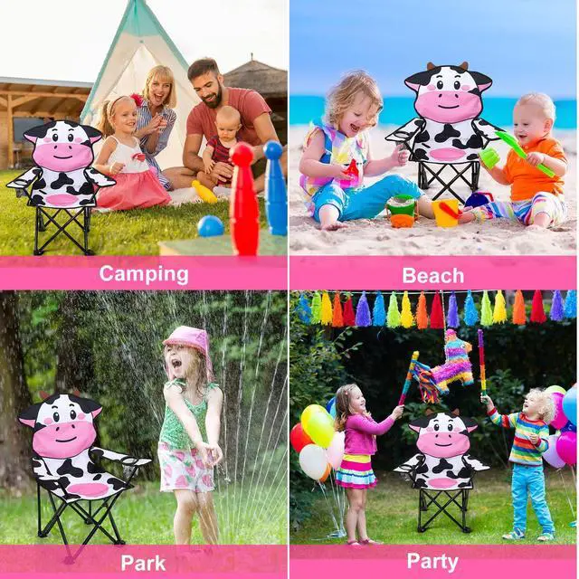 Alt view image 7 of 7 - Kids White Cow Pattern Outdoor Folding Camping Chair with Cup Holder and Carrying Bag for Beach Picnic Camping Travel Lawn