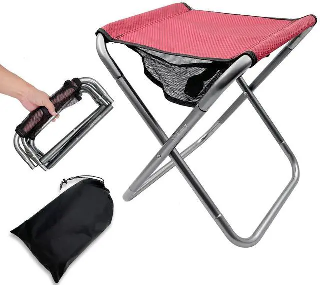 Main image of Folding Camping Stool, 16 Inch Tall Portable Folding Stool Aluminum Alloy Lightweight Stool Seat Red Foldable Stool with Carry Bag for Fishing Outdoor Camping Hiking and BBQ