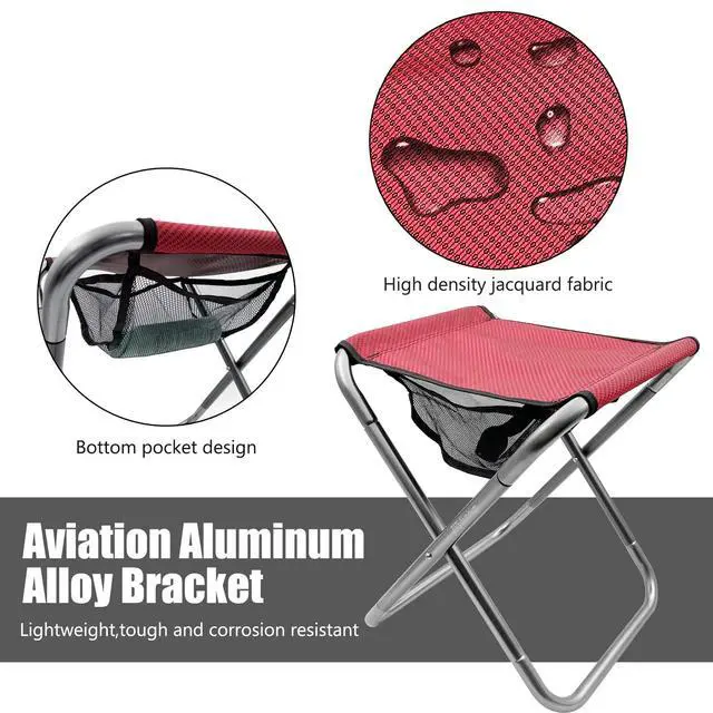Alt view image 3 of 5 - Folding Camping Stool, 16 Inch Tall Portable Folding Stool Aluminum Alloy Lightweight Stool Seat Red Foldable Stool with Carry Bag for Fishing Outdoor Camping Hiking and BBQ