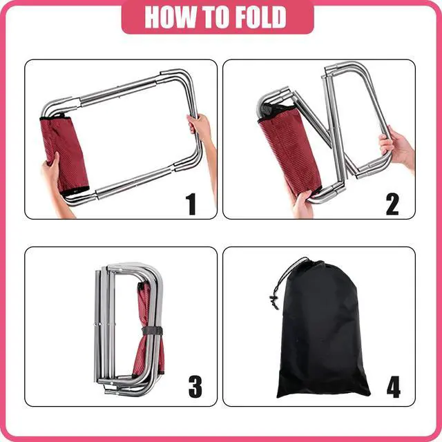 Alt view image 4 of 5 - Folding Camping Stool, 16 Inch Tall Portable Folding Stool Aluminum Alloy Lightweight Stool Seat Red Foldable Stool with Carry Bag for Fishing Outdoor Camping Hiking and BBQ