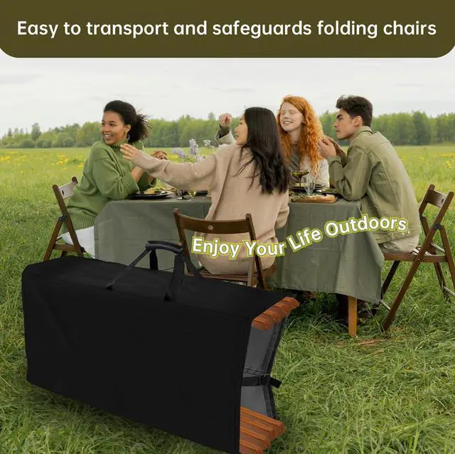 Alt view image 4 of 7 - Folding Chair Cover,Water Resistant Folding Chairs Storage Bag with Handles for Metal,Plastic and Wood