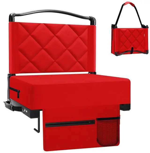 Main image of Stadium Seats with Back Support and Cushion Thick Padded Bleacher Chairs with Shoulder Strap, Portable Folding Stadium Seat Chairs for Bleacher Includes Cup Holder and Side Pocket, Red